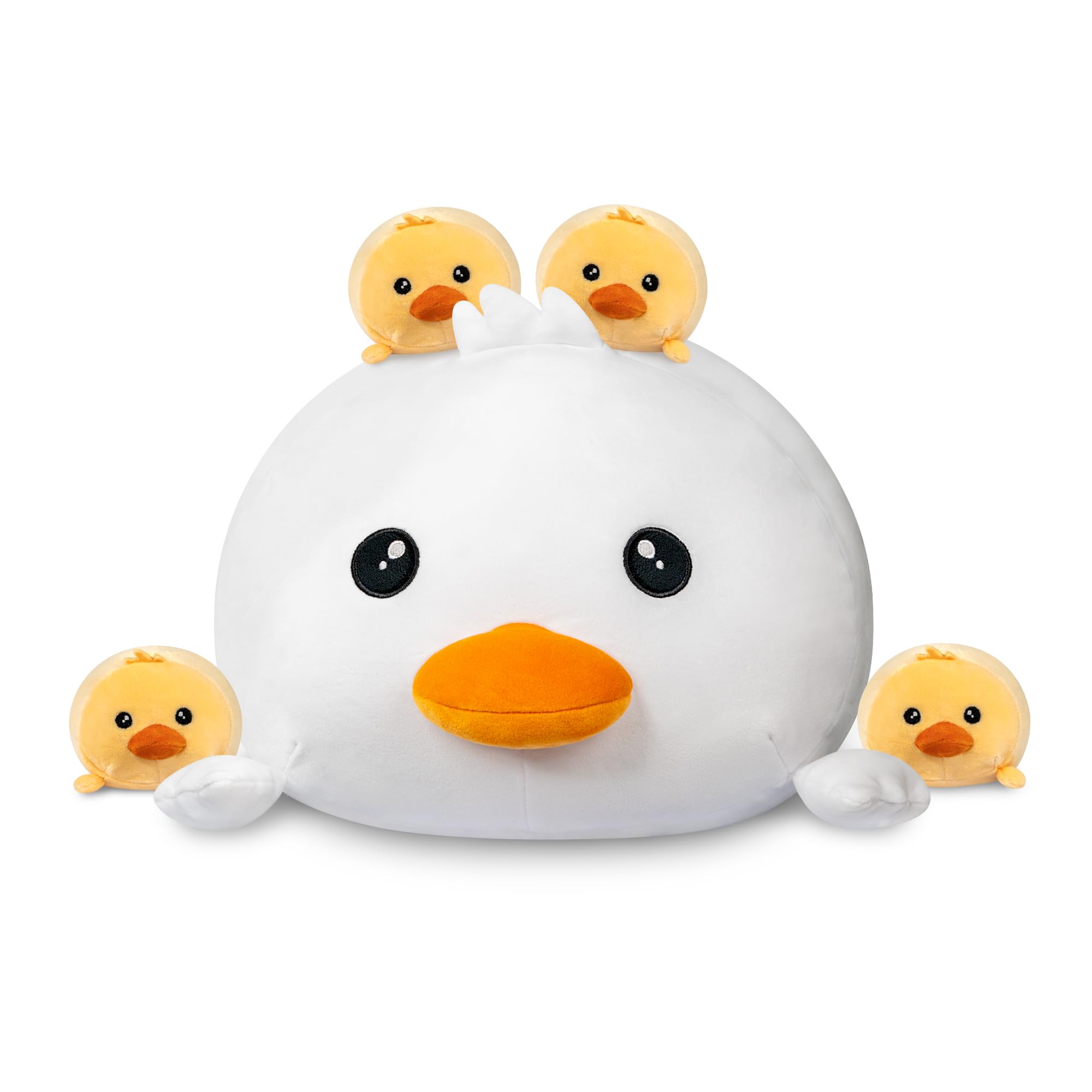 Yiiquwen Duck Plush Cute Stuffed Animal With 4 Baby Soft Pillow Christmas, Thanksgiving, Birthday Gift For Girls Boys Kids Decor